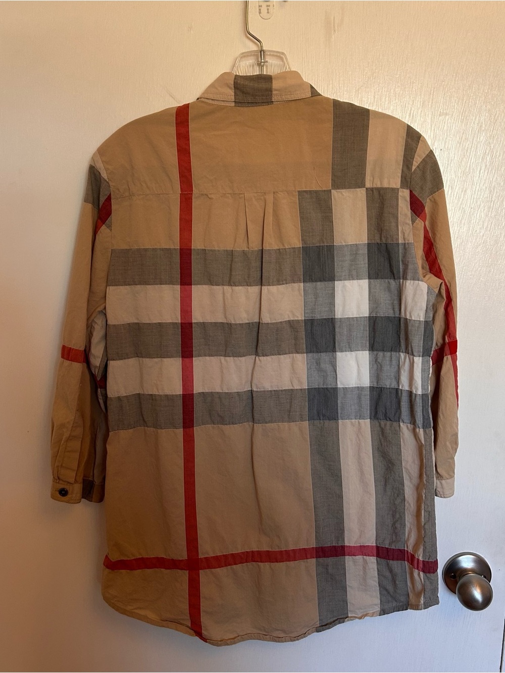 Burberry Brit Tan Button-Front Popover Shirt with Gray Trim - Picture 5 of 6